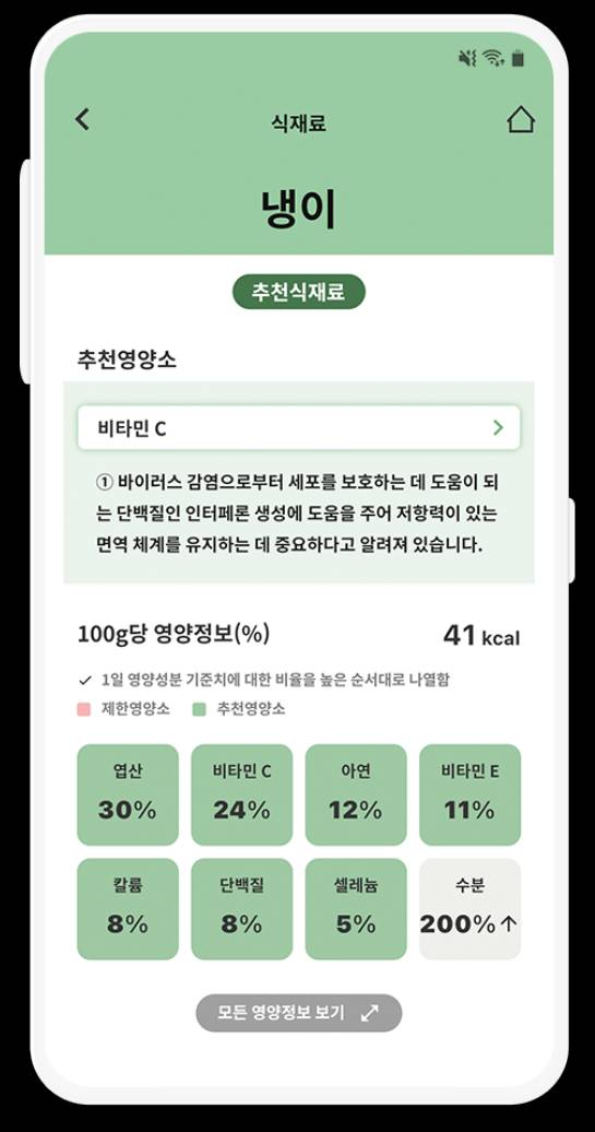 웰코치 앱 나만의 식재료 추천 스크린샷